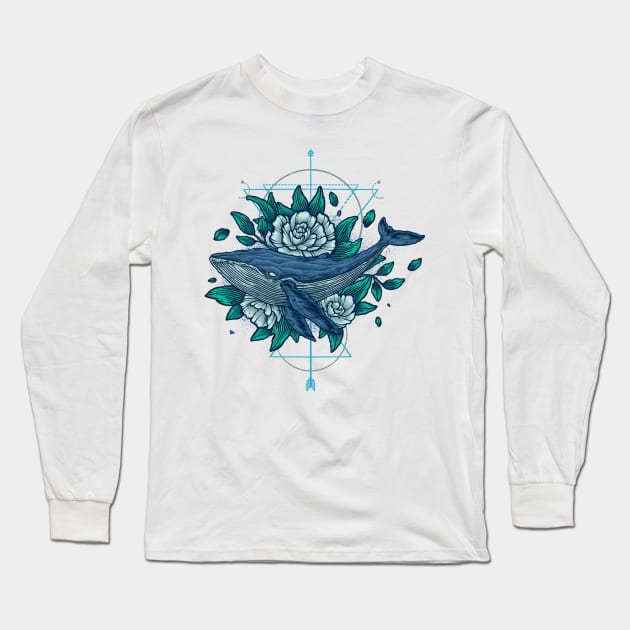 Whale flowers Long Sleeve T-Shirt by vhiente